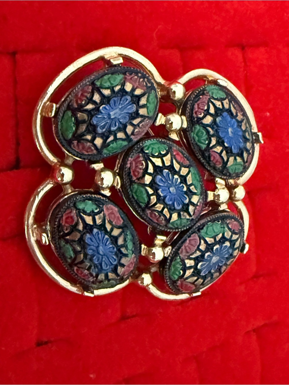 Sarah Coventry Gold-Tone Floral Mosaic Bracelet with Blue, Green & Pink Accents